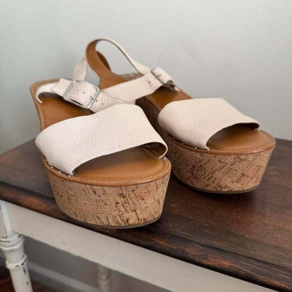 Leather Cork Chunky Platform Sandal Franco Sarto Size 10 - Picture 2 of 6